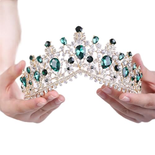 Wekicici Wedding Crown Emerald Crystal Rhinestone Tiara Green Bridal Princess Headbands Hair Accessories for Bride Party Bridesmaids Birthday Halloween Costume Cosplay Gifts, weki-1-crown-17-green