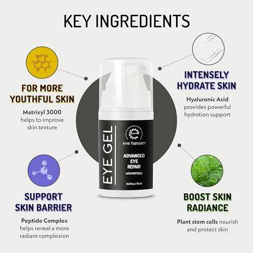Eve Hansen Anti-Aging Eye Gel with Peptides | Under-Eye Cream With Plant Stem Cells, Hyaluronic Acid, Vitamin E | Cruelty-Free, Vegan, Made in USA .5 oz