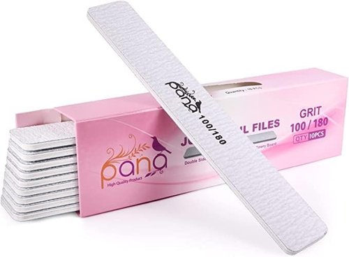 PANA Jumbo Size Double-Sided Nail Files - Zebra 100/180 Grit Emery Boards for Manicure & Pedicure | 10 Pack