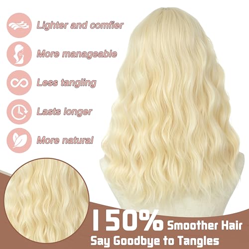 BUPPLER Ombre Brown Wig 18 Inch Medium Length Wigs for Women Lace Hairline Middle Part Synthetic Hair Wavy Wig with Upgraded Elastic Straps,Natural Hair Wig for Daily Party/Halloween Use 18Inch