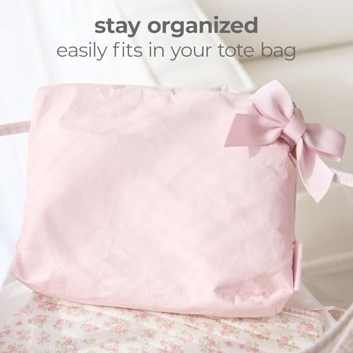 Case-Mate Essential Crinkle Bow Makeup Bag - Waterproof Zipper Pouch - Daily Use Travel Pouch for Toiletries and Beach Essentials - Perfect Small Cosmetic Bag for Secure Storage - Ballet Pink