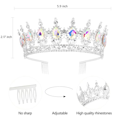 Vovii Birthday Crown & Sash Set for Women, AB Rhinestone Tiara & Birthday Queen Sash for Women Birthday Decorations, Happy Birthday Party Decorations for Birthday Crown Adult Woman