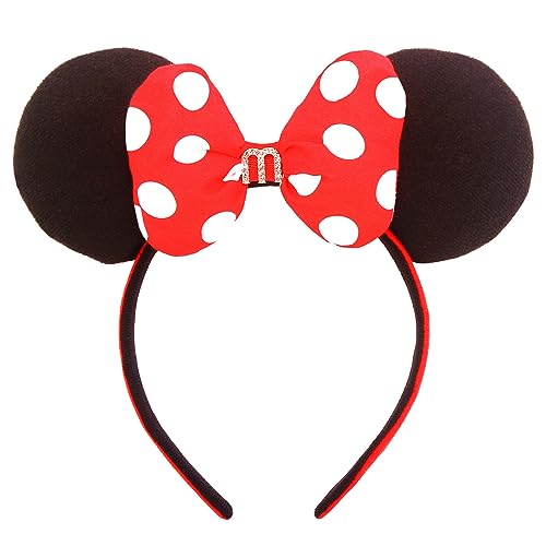 Jing xin Golden Mouse Ears Headbands, 1 PCS Pu Mouse Ears for Women Girls,Glitter Bow Headbands Themed Park Ears Cosplay Accessories