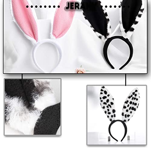 Jerany Plush Bunny Ears Headbands Cute Rabbit Hairbands Cosplay Party Sexy Hair Hoop for Women and Girls (A-Black)