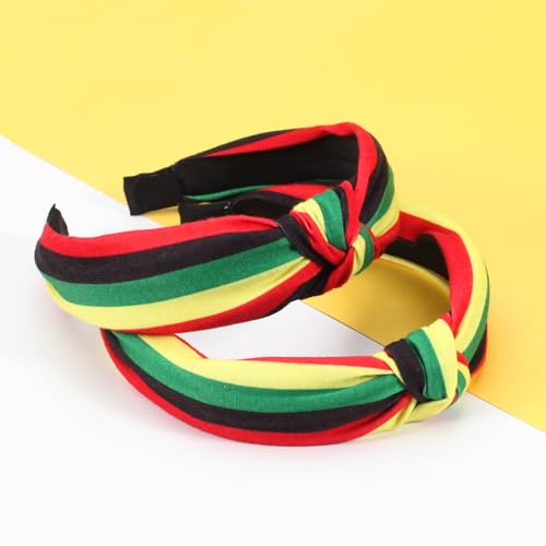 Ardorchid Rasta Headbands African Jamaica Juneteenth knotted Headband for Women Girls Elastic Hairband Hair Hoop No Slip Hair Accessories Gifts