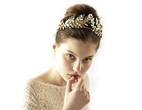 Bridal Tiara Wedding Crown Leaf Headband Grecian Wreath Laurel Wedding Goddess Headpiece with Crystal and Pearl