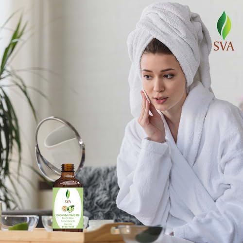 SVA Cucumber Seed Oil - 4 Fl Oz – 100% Natural Cold Pressed Cucumber Oil - for Face, Skin Care, Hair Care, Scalp Massage & Body Massage – Carrier Oil with Dropper