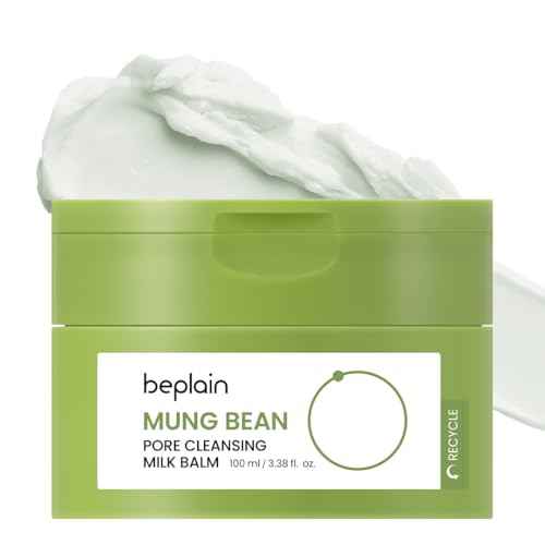 beplain Mung Bean Pore Cleansing Milk Balm (3.38 fl.oz/100ml) | Fragrance-Free | Korean Makeup Remover for Sensitive Skin | Non-Greasy Sorbet Texture with Ceramides | All-in-One Facial Cleanser