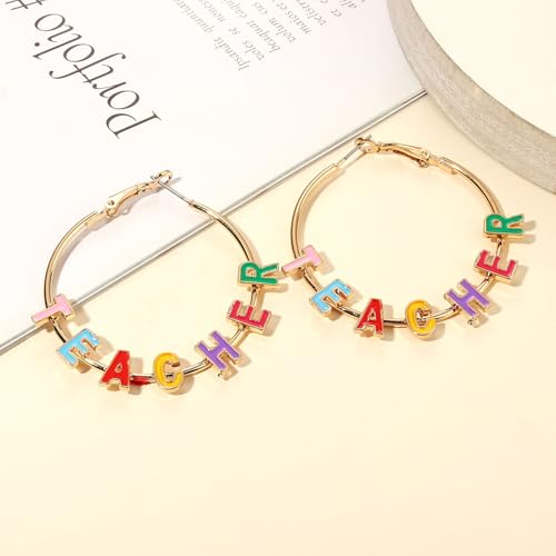 Teacher Earrings for Women Enamel Pencil Hoop Earrings Teacher School Accessories Teacher Appreciation Gifts Back To School Jewelry Set (Teacher B)