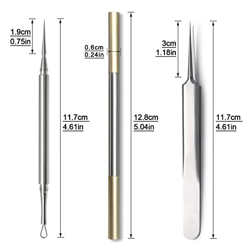 SGNEKOO Professional Facial Milia Removal Tool and Whitehead Extractor,Titanium Alloy Double Ended Needle and Steel Tweezers Kit,Blackhead,Blemish,Zit and Pimple Acne Remover Popper (Stainless Pink)
