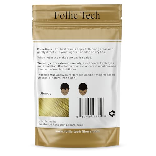 Follic Tech Hair Fibers for Thinning Hair for Men and Women - Hair Building Fibers to Achieve Fuller-Looking instantly. Thick Hair Fiber to Conceal Hair Loss in 6 Shades - 57g Refill Pack - Black