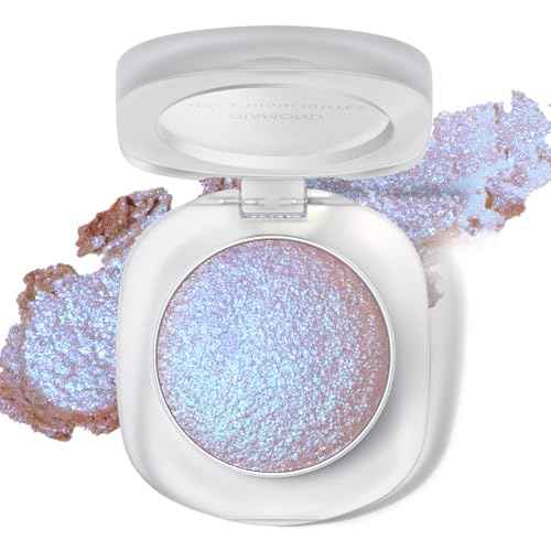 Holographic Duochrome Purple Blue Eyeshadow&Highlighter Palette, Color Shift Glitter Iridescent Cream Highlighter, Smooth Long Lasting Sparkling Eyeshadow Mermaid Facial Illuminator Makeup#04