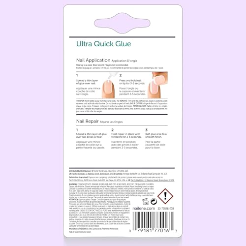 Nailene Ultra Quick Nail Glue Value Pack, Clear, Pointed Tip Precise Application, Super Fast Setting, Quick Drying, Maximum Strength, Strong Nail Glue for Press Ons and Nail Tips, 3 Piece