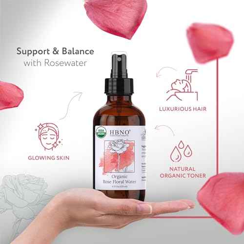 HBNO California Bottled Organic Rose Water for Face 4 fl oz (120ml) - USDA Certified Organic Rose Water Spray for Cleansing- Pure Rosewater for Hair - Rosewater Face Mist
