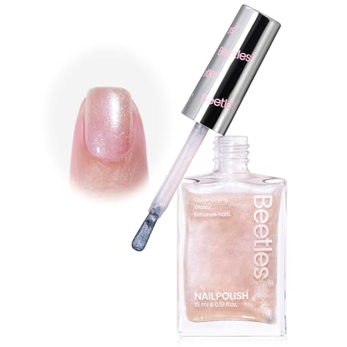 Beetles 2 in 1 Nail Strengthener Polish 1Pcs 15ml Pearl White Nail Polish-Fast Drying & Long Lasting Nail Polish Pearlescent Sheen Nail Lacquer Shimmer Art Effect for Nail Salon-Quality Results