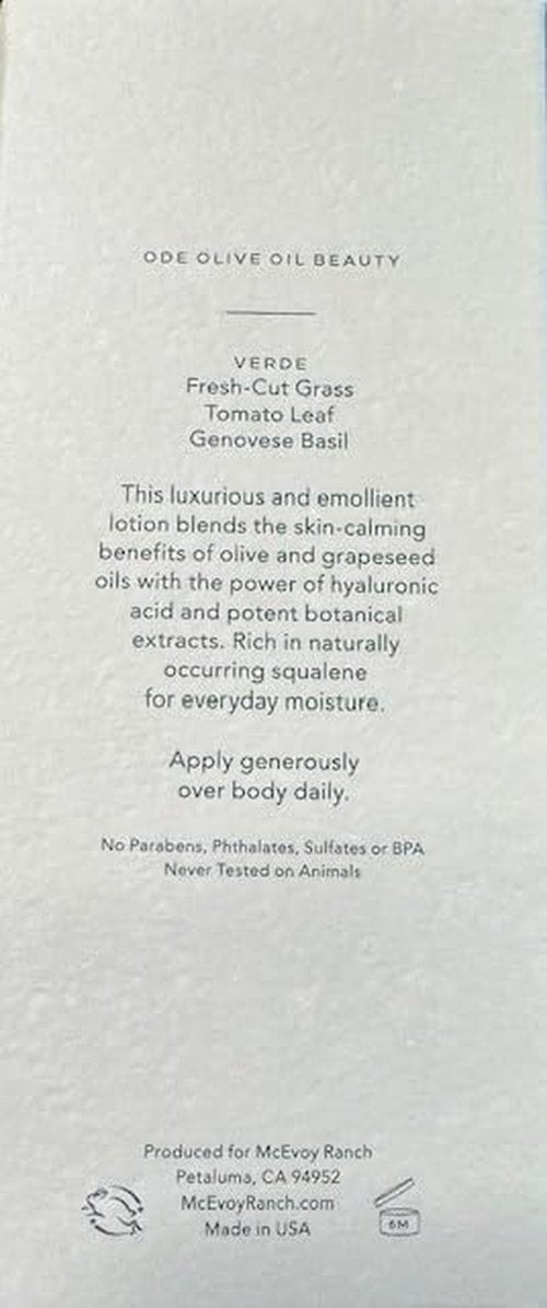 McEvoy Ranch Verde Hand & Body Lotion - Organic EVOO for Everyday Hydration | 2-Pack, California Made