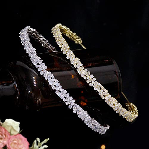 Jorsnovs Full Cubic Zirconia Flower Shape Women Headbands Tiaras for Wedding Bridal Zircon Hairband Birthday Queen Party Sweet 16 Headpieces