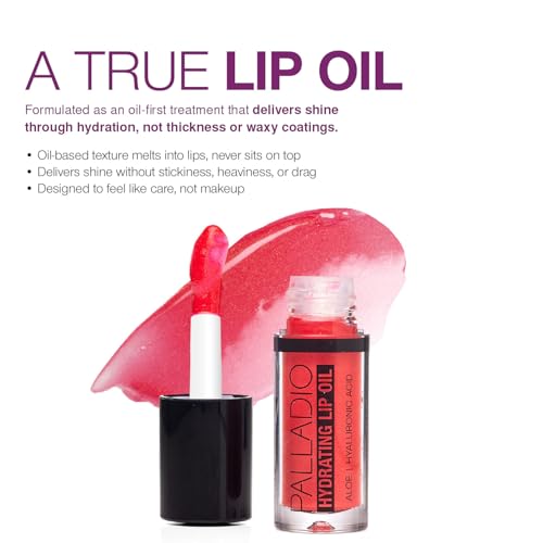 Palladio Hydrating Lip Oil Infused with Hyaluronic Acid, Non-Sticky Formula, Subtle shine with tinted sheer color, liquid lipstick, prevents chapped lips, Vegan & Cruelty-Free | 0.13 Oz. (AS IF!)