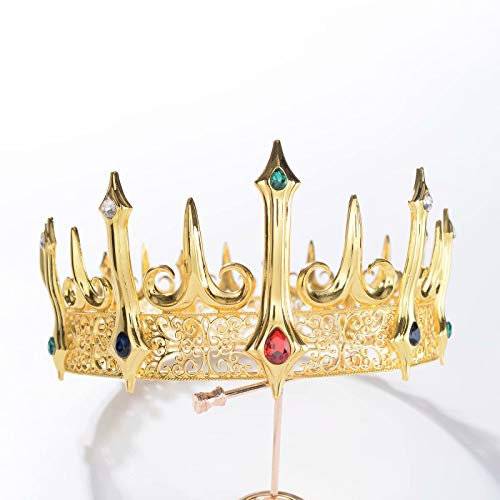 S SNUOY Gold King Crowns for Men Full Round Metal Crown King Party Hats Crowns and Tiaras for Men