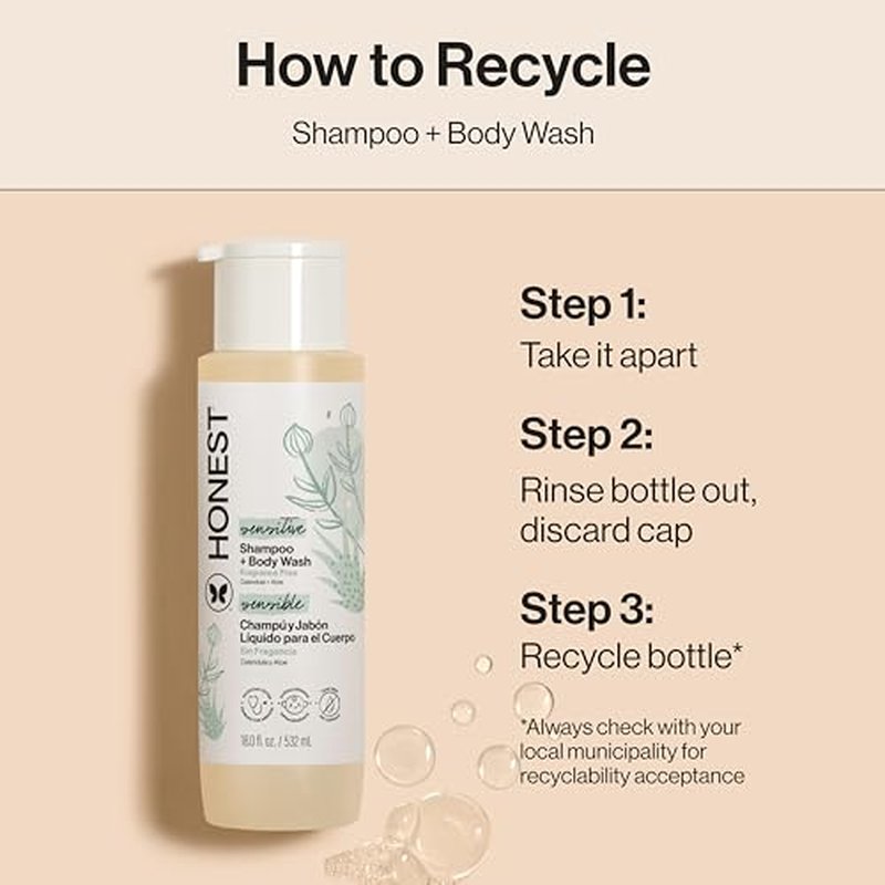 The Honest Company 2-in-1 Baby Shampoo & Body Wash, Fragrance-Free, Gentle, Tear-Free, Hypoallergenic, Naturally Derived, Sensitive Skin, 18 fl oz