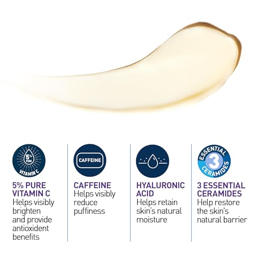 CeraVe Skin Renewing Vitamin C Eye Cream | Vitamin C, Hyaluronic Acid, Ceramides & Caffeine | Under Eye Cream For Dark Circles and Puffiness | Fragrance Free & Ophthalmologist Tested | 0.5 Fl. Oz