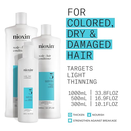 Nioxin System 3 Scalp + Hair Thickening Conditioner | For Colored, Dry, & Damaged Hair with Light Thinning | Maintain Vibrant Color | Strengthen & Nourish with Niacinamide & Biotin | 16.9 Fl Oz