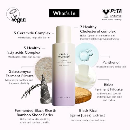 haruharu Wonder Black Rice Probiotics Barrier Essence 1.01 fl. oz., Travel Size Essence Toner to Strengthen Skin Barrier with Ceramides, Fermented Ingredients, Soothing, Moisturizing, Plumping