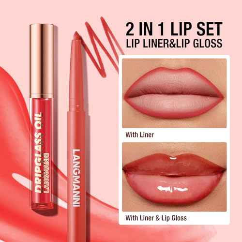 BestLand 12pcs Hydrating Lip Oils + Lip Liner Pencil Lip Combo Sets, 24H Long-Lasting Lip Kit with Lip Liner and Gloss, Nourishing, Non-Sticky Tinted Stain Lip Gloss Plumping Lip Oil Set for Women