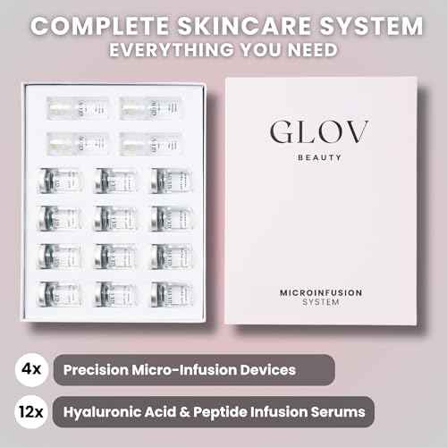 Glov Beauty Micro Infusion System for Face & Lips ? 0.25mm 24k Gold Cosmetic Facial Stamp with Hyaluronic Acid, Collagen Peptides & Licorice Root Serum Ampoules | At-Home Hydrating & Plumping Glow Kit