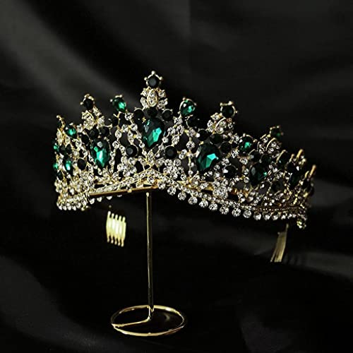 Yunyuebridal Green Rhinestones Tiaras and Crown Shiny Cosplay Costume Headpieces Halloween Chirstmas Headbands