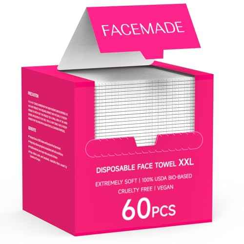 FACEMADE 60 Count XXL Disposable Face Towels 12" ¡¿ 12", 100% USDA Biobased Face Towelettes Disposable, Clean Facial Towels for Makeup and Clean Skin, Super Soft and Thick Dry Wipes Club