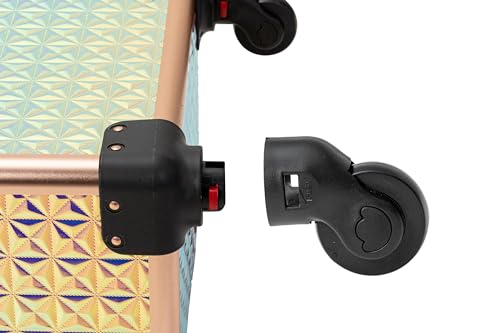 CHANNCASE 4 in 1 Portable Traveling Aluminum Professional Makeup Trolley Cart with Multiple-Sized Compartments and Wheels (Golden diamond)