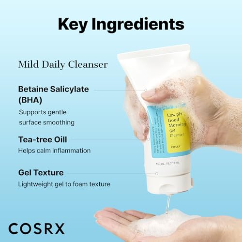 COSRX Low pH Good Morning Gel Face Cleanser, 5.07 fl oz, BHA Face Wash, Daily Mild Face Cleanser for Sensitive Skin, PH Balancing, Korean Skin Care, Korean Face Wash
