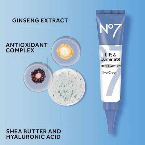 No7 Lift & Luminate Triple Action Under Eye Cream - Dark Circles Under Eye Treatment with Vitamin C & Collagen Peptide Technology - Helps Reduce Puffiness, Bags & the Appearance of Wrinkles (0.5 Oz)