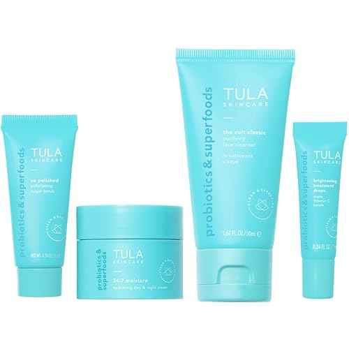 Tula Skin Care On the Go Best Sellers Travel Kit | Facial Cleanser, Day & Night Moisturizer, Sugar Scrub & Face Filter Primer for Glowing, Radiant Skin, 1.0 Count