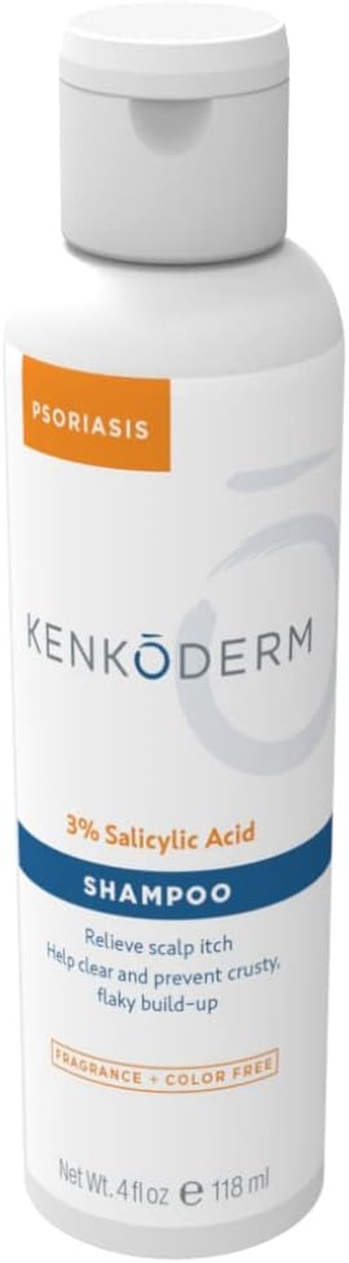 Kenkoderm Psoriasis Shampoo - 3% Salicylic Acid Formula for Itchy Scalp | Color & Fragrance Free, 4 oz