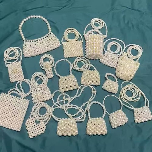 Handwoven Pearl Crossbody Bag - Vintage Round Woven Mini Handheld Purse