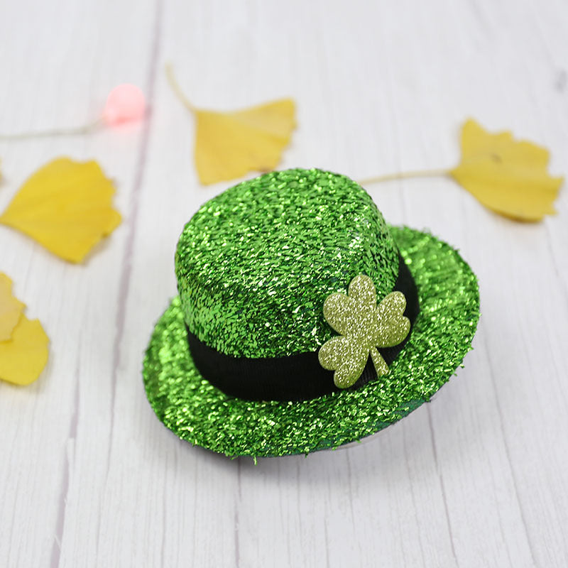 St. Patrick's Day Mini Clover Hat Hair Clip - Festive Irish Green Hairpin