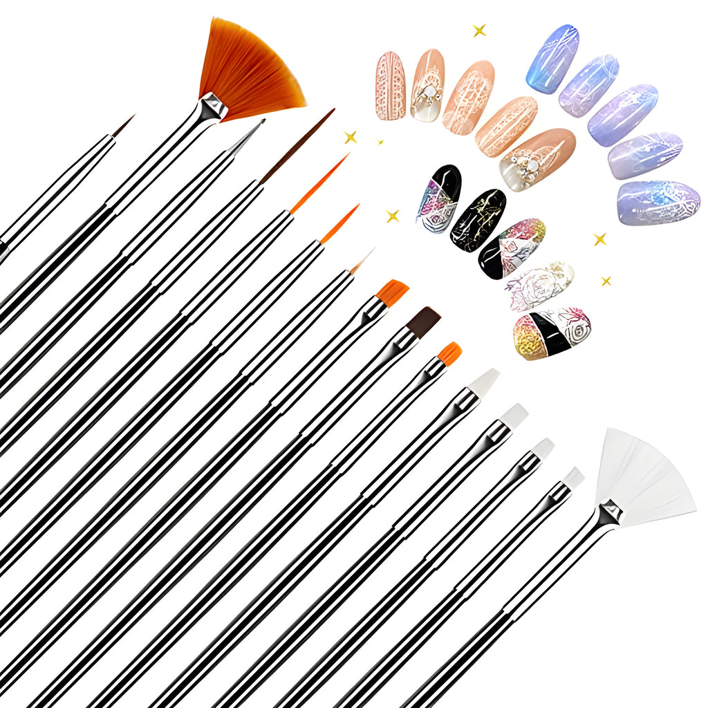 20-Piece Nail Art Brush and Dotting Tools Set for Professional & DIY Designs
