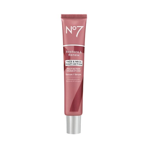 No7 Restore & Renew Multi Action Serum - Anti-Aging Face & Neck Treatment with Collagen Peptides | 1.69 Oz
