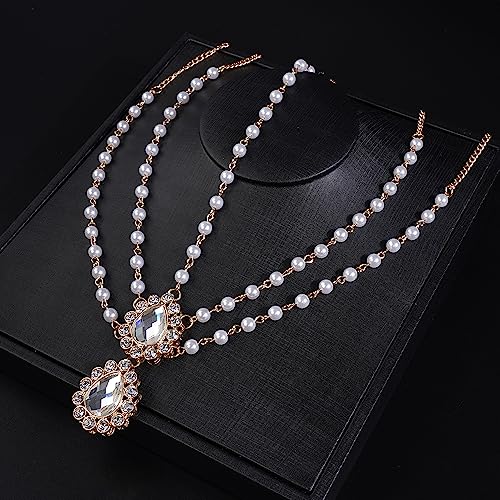 Aimimier Bohemian Teardrop Crystal Head Chain Layered Rhinestone Pearl Forehead Chain Wedding Headband Prom Party Festival Hair Accessories for Women (Gold)