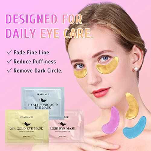 Under Eye Patches Gold and Hyaluronic Acid for puffy eyes,Rose Eye Masks for Dark Circles and Puffiness skin care Smooth Wrinkles products 30 Pairs