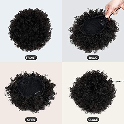 GLAM21USA Afro Puff Drawstring Ponytail Retro Kinky Curly Ponytail Wig Clip in Bun Hair Piece for Black Women Synthetic Hair Extension (LARGE, 1 (Jet Black))