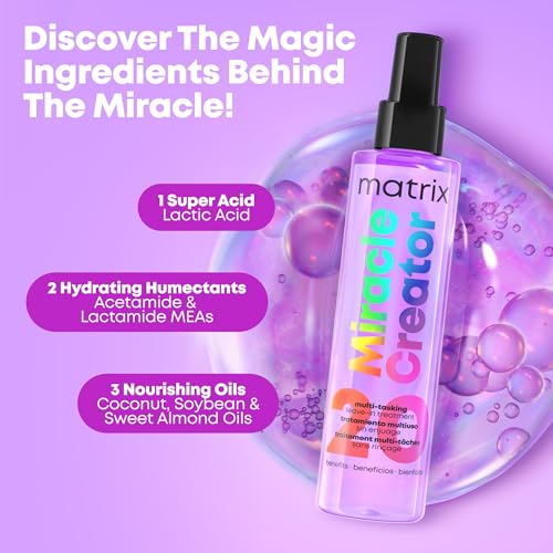 Matrix Miracle Creator Leave-In Conditioner Spray - Heat Protectant, Anti-Frizz, Moisturizing & Detangling, For Damaged Hair