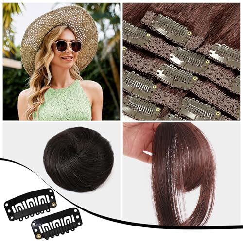 Caliee Hairpieces U Shaped Metal Stainless Steel Snap Clips for Wigs, 32mm Hair Extensions Clips 50 Pieces Snap Clips for Hair Clip ins Small Hair Clips Snap Chunni Clips with Sewing Needles Black