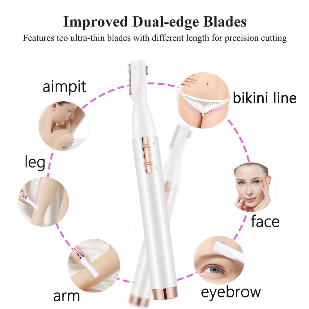 ZEXELLER Upgraded Eyebrow Trimmer, Precision Facial Hair Trimmer with Comb, Battery Operated Painless Electric Eyebrow Razor Facial Hair Remover Face Chin Neck, Upper-Lip, Peach-Fuzz