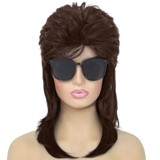 Daiaces Brown Mullet Wigs for Women 80s Rocker Wig Costumes Fancy Party Cosplay Halloween Wig