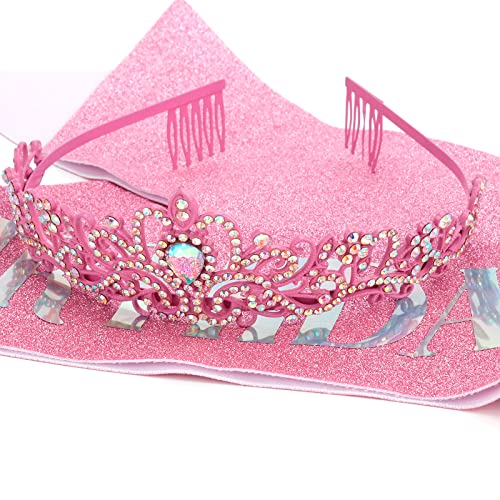 "Birthday Queen" Sash and Crystal Tiara Set Tiara and Crowns for Women COCIDE Birthday Gift for Girl Kit Decorations Set Rhinestone Hair Accessories Glitter Stain Silk Sash for Party