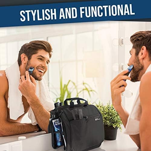 D&D Hanging Travel Toiletry Bag for Men and Women – Cosmetics, Makeup and Toiletries Organizer Kit with 10 Compartments, XXL Metal Swivel Hook, Water-Resistant Nylon