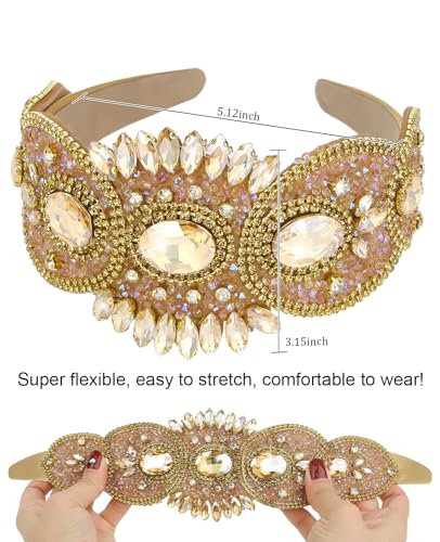 Wecoe Rhinestone Headband Women Girls 3.15 Inch Wide Coffee Headband Fancy Sparkly Bling Diamond Beaded Jeweled Headband Fashion Non Slip Valentine's Day Hair Accessories For Women Girls Gifts